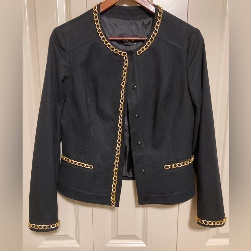 Black Suit Jacket With Gold Chain Detail - Size L